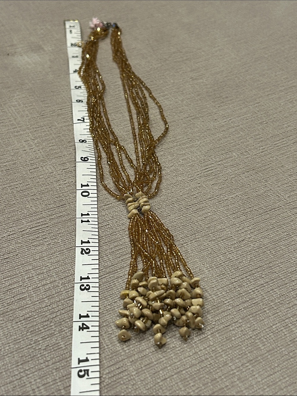 Gold Beaded Multi-Strand Necklace w/ tassel magnasite stone & Bracelet Set image 2